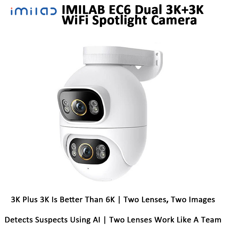 Home Security Flood Lights - IMILAB EC6 デュアル3K+3K WiFiホームセキュリティ360°カバー監視屋外カメラ録画モーション起動スポットライトカメラ