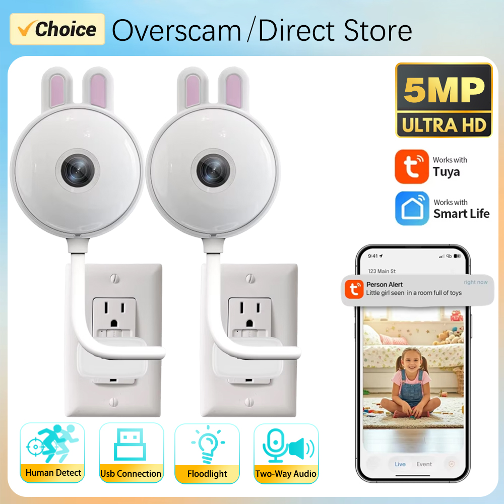 Home Security Flood Lights - ミニTuya屋内USB電球型WiFiカメラ 5MP ワイヤレスセキュリティIPカメラ 赤外線カラー暗視 スマートライフ ホームベビーモニター
