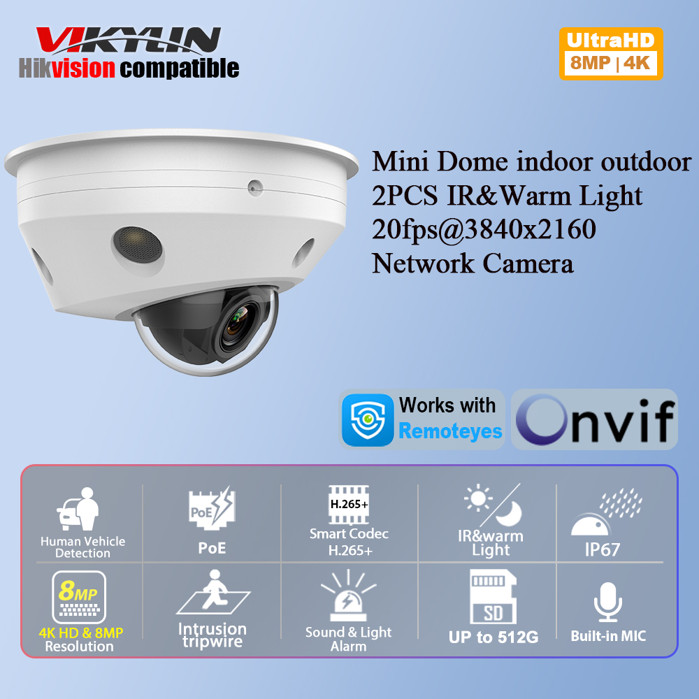 Home Security Online - Vikylin 8MP IR ナイトビジョンミニドーム IP カメラ