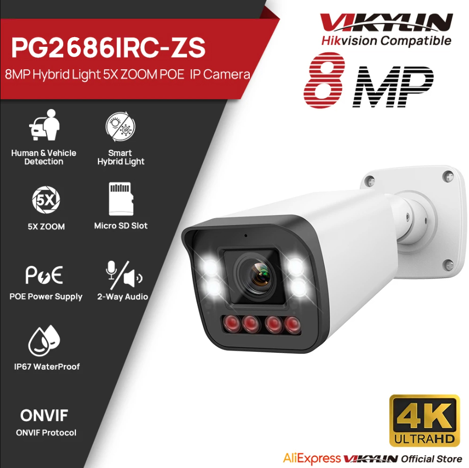 Home Security Hikvision - VIKYLIN 8MP 5X ズームバレット IP カメラ