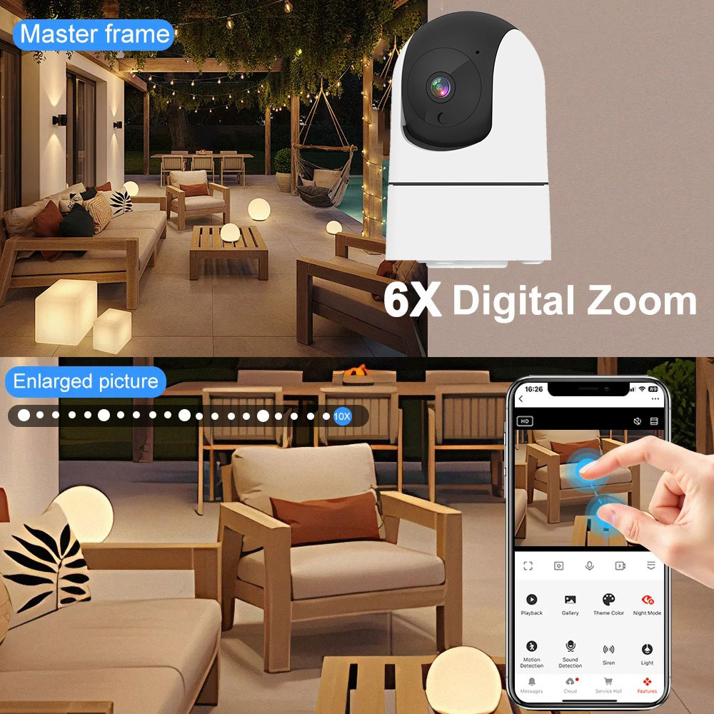 Home Security Ai - 6MP WiFiカメラ Tuyaスマートホーム屋内5G WIFIワイヤレスIP Onvif監視カメラAI検知セキュリティベビーモニター6倍ズームカメラ