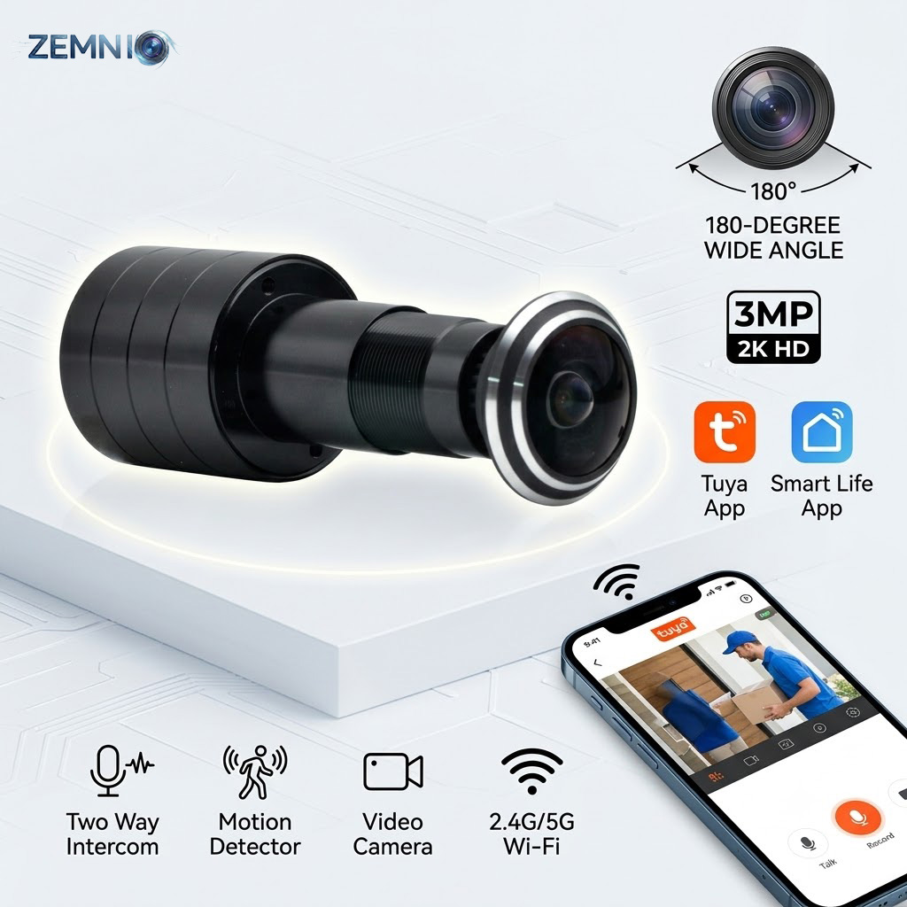Peephole Camera Viewer - 3MP 2K WiFi ドアカメラ、180度 ° スマートドアビューア、Tuya