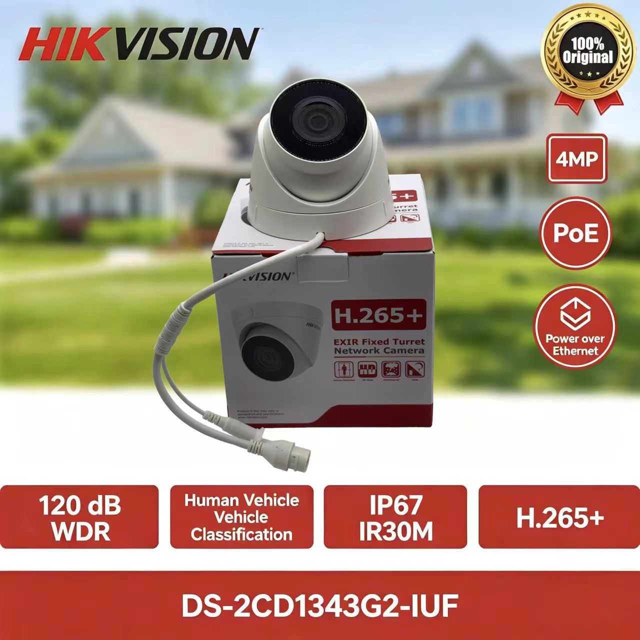 Home Security Hikvision - Hikvision DS-2CD1343G2-IUF 4MP PoE ターレット IP