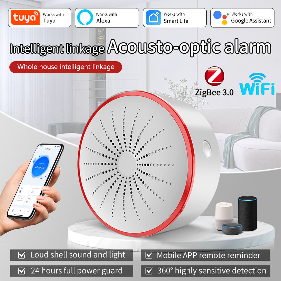 Home Security Company - Tuya WiFi ZigBee スマートアラームサイレン インテリジェントサウンド＆ライトアラーム ホームセキュリティシステム
