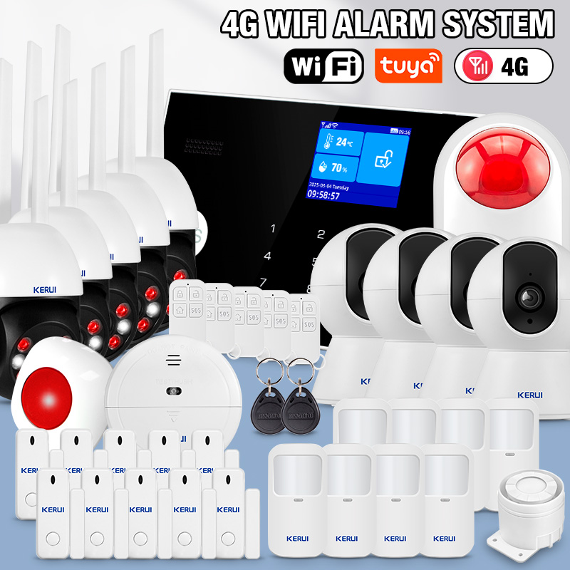 Home Zone Security App - KERUI 433mhz 4G/WIFI ホームアラームシステムキット、3つの有線防衛ゾーンをサポート、G34セキュリティ盗難警報、Tuya Smart Life