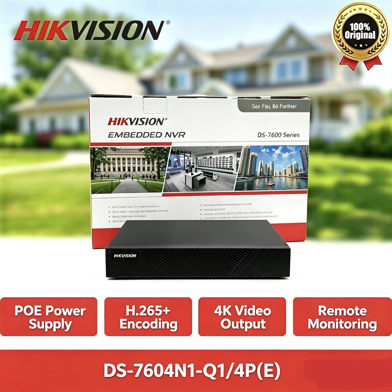 Home Security Hikvision - Hikvision DS-7604NI-Q1/4P(E) 4CH 4K PoE NVR、1Uコンパクト、省スペース、40Mbpsスムーズ、家庭や小規模企業のセキュリティに最適。