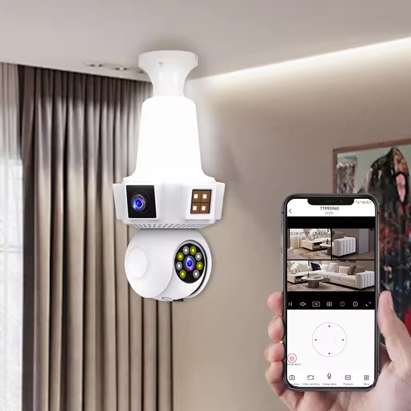 Home Security Flood Lights - 6MP V380proアプリ デュアルレンズ フルカラー E27 ワイヤレス