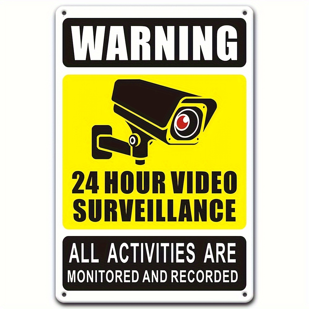 Home Security News - 24時間365日ビデオ監視警告標識 - セキュリティカメラのアイコンが付いた耐久性のある鉄製金属、自宅、寝室用の屋外壁装飾。