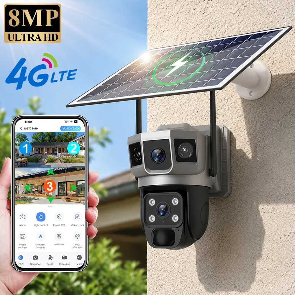 Home Security For Windows - V380 4K 3画面 4Gカメラ ソーラーバッテリー PIR