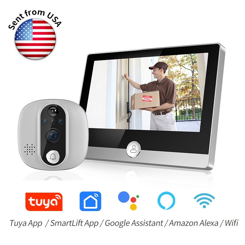 Peephole Camera Viewer - KAK Wifiスマートドアベルカメラ 4.3インチ ビデオドア覗き穴 ドアビューアー 170度動体検知