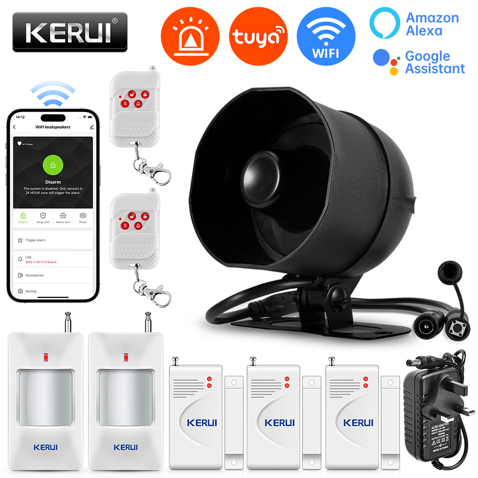 Home Zone Security App - Kerui-大音量のサウンドアラームシステム,120db siren,Tuya Smart,wifi,ワイヤレスセキュリティ,家庭用,モーションドアセンサー,alexa