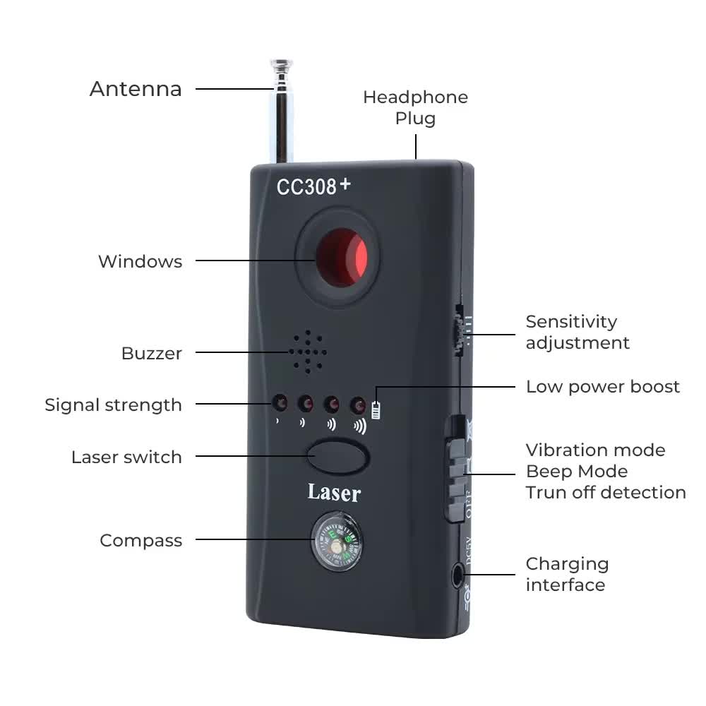 CC308 ポータブル隠しカメラ検出器アンチスパイ率直なバグ - Home Security Hidden Cameras のレビューと価格