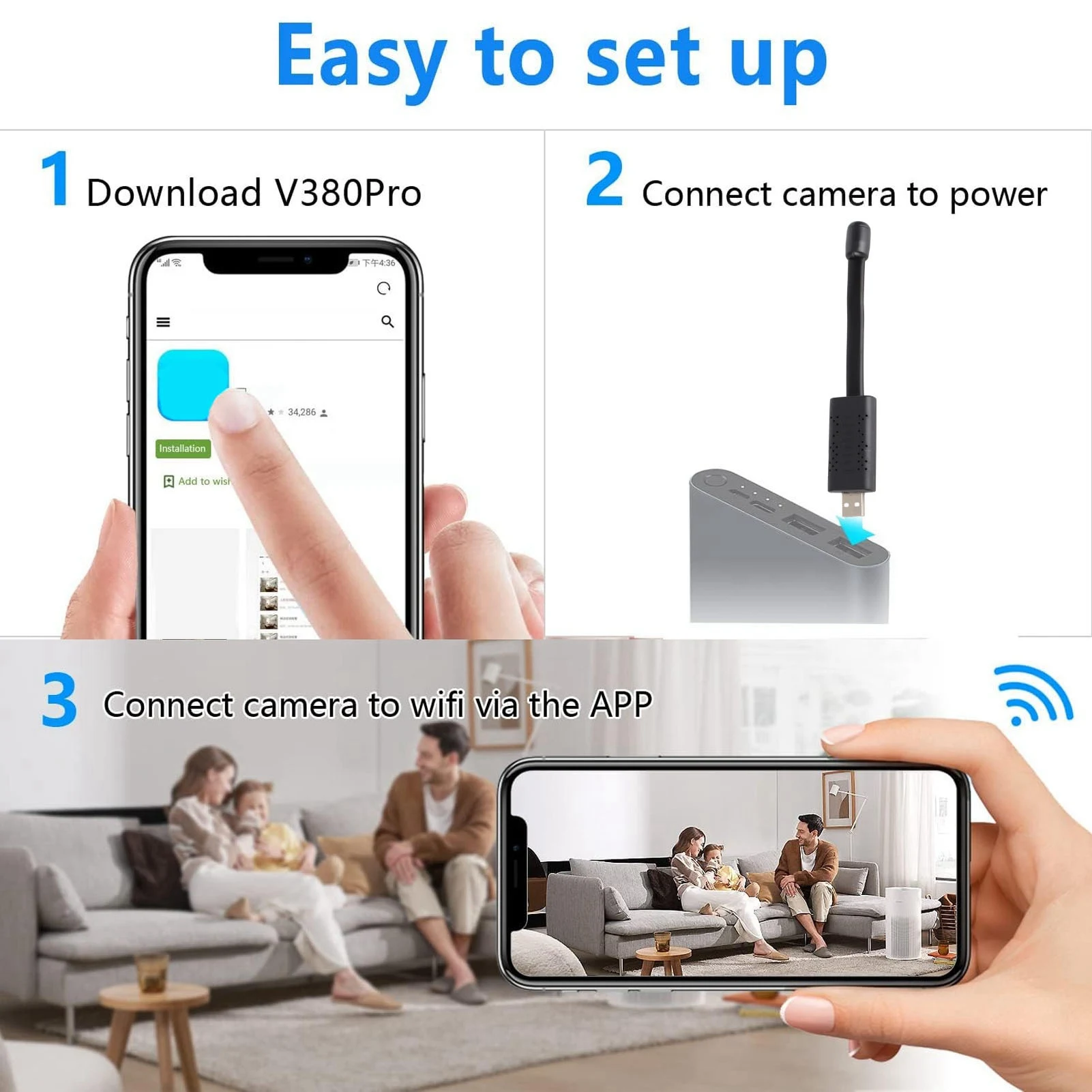 USB WiFi セキュリティカメラ 1080P HD ワイ - Home Security Hidden Cameras のレビューと価格