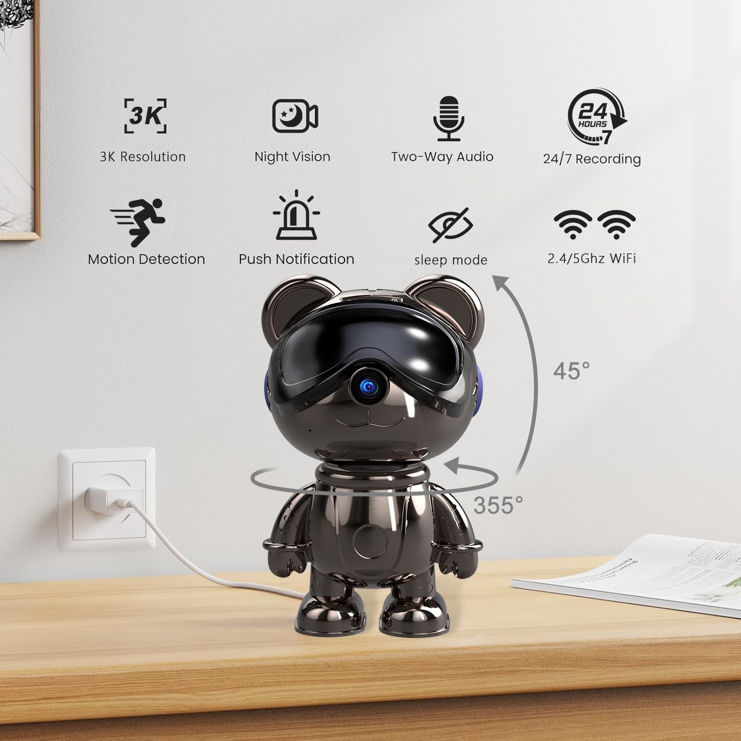 屋内WiFiセキュリティカメラ、5MPパン/チルトベビーモニ - Home Security Ai のレビューと価格