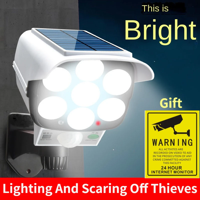 屋外ソーラーライトモーションセンサーセキュリティダミーカメラ - Home Security Flood Lights のレビューと価格