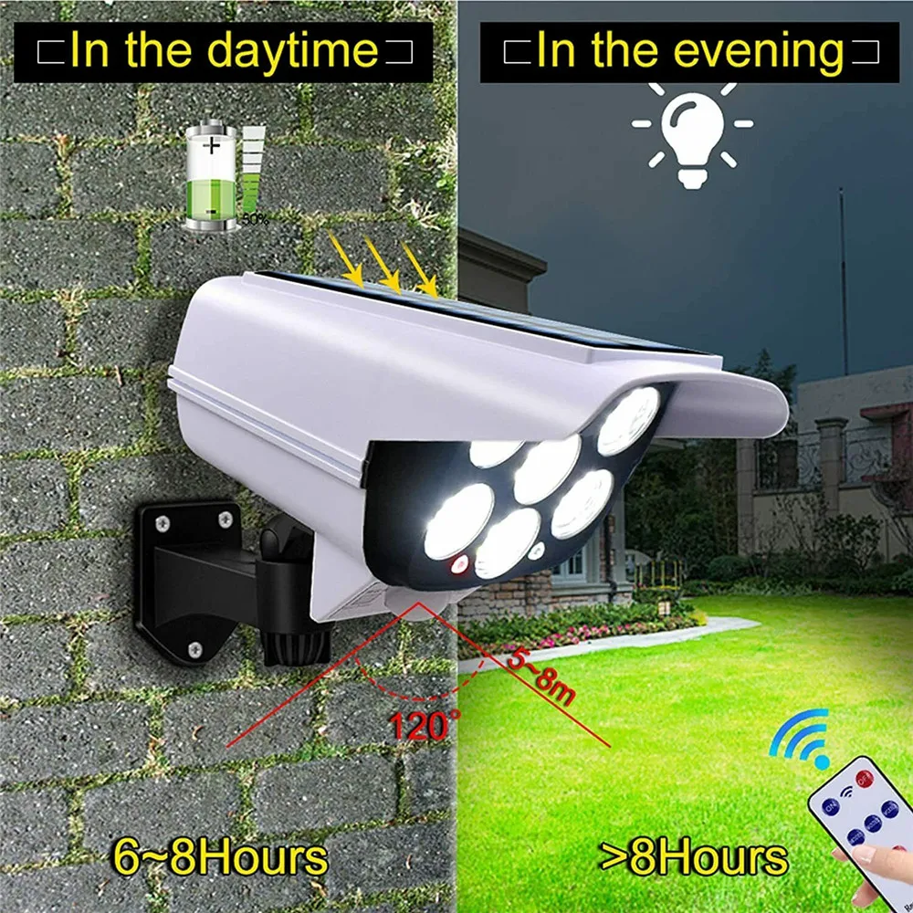 屋外ソーラーライトモーションセンサーセキュリティダミーカメラ - Home Security Flood Lights のレビューと価格