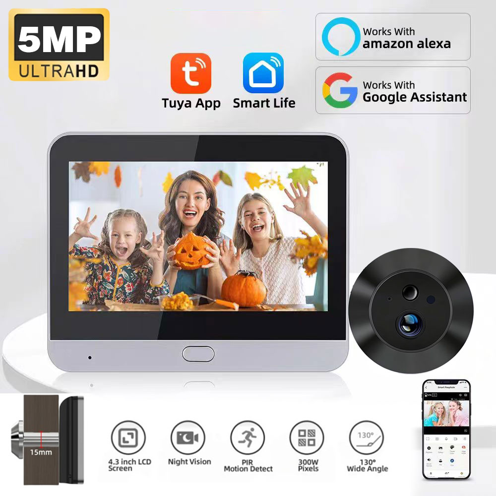 WiFi 2.4Ghz 5MP Tuya Smart Lif - Peephole Camera Viewer のレビューと価格