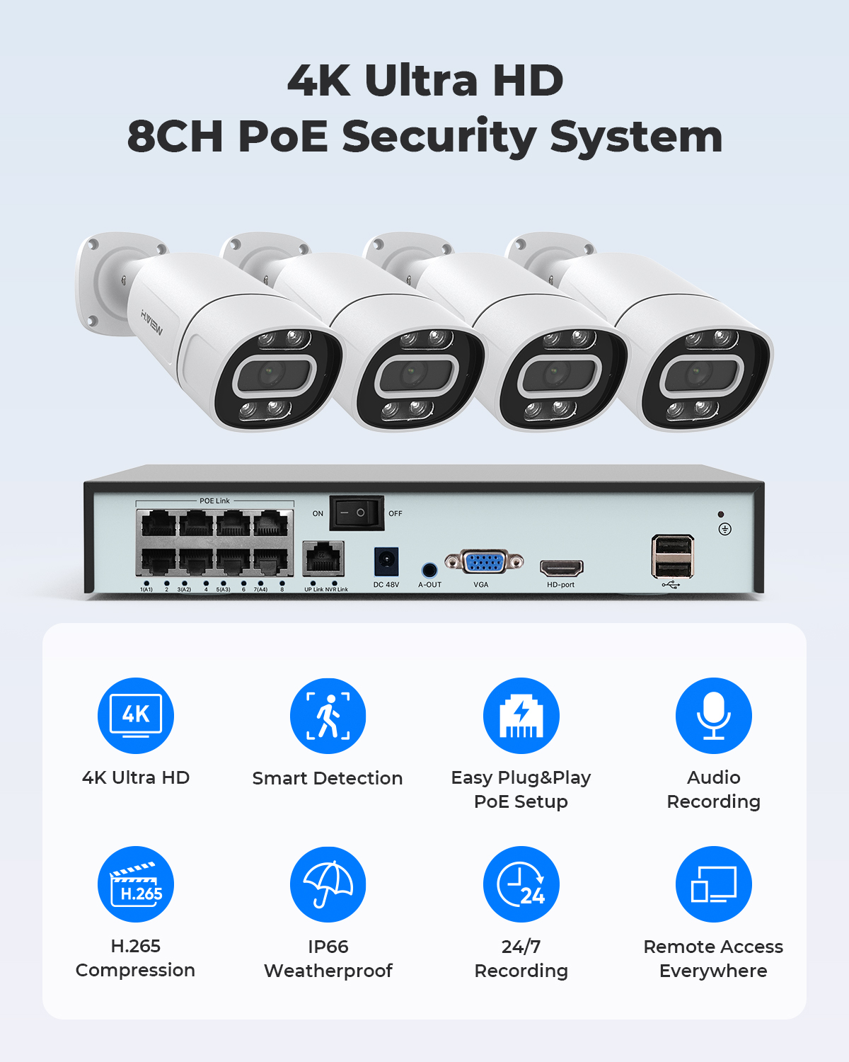 H.View 4K 5Mp 8Mp PoE CCTVセキュリ - Home Security News のレビューと価格