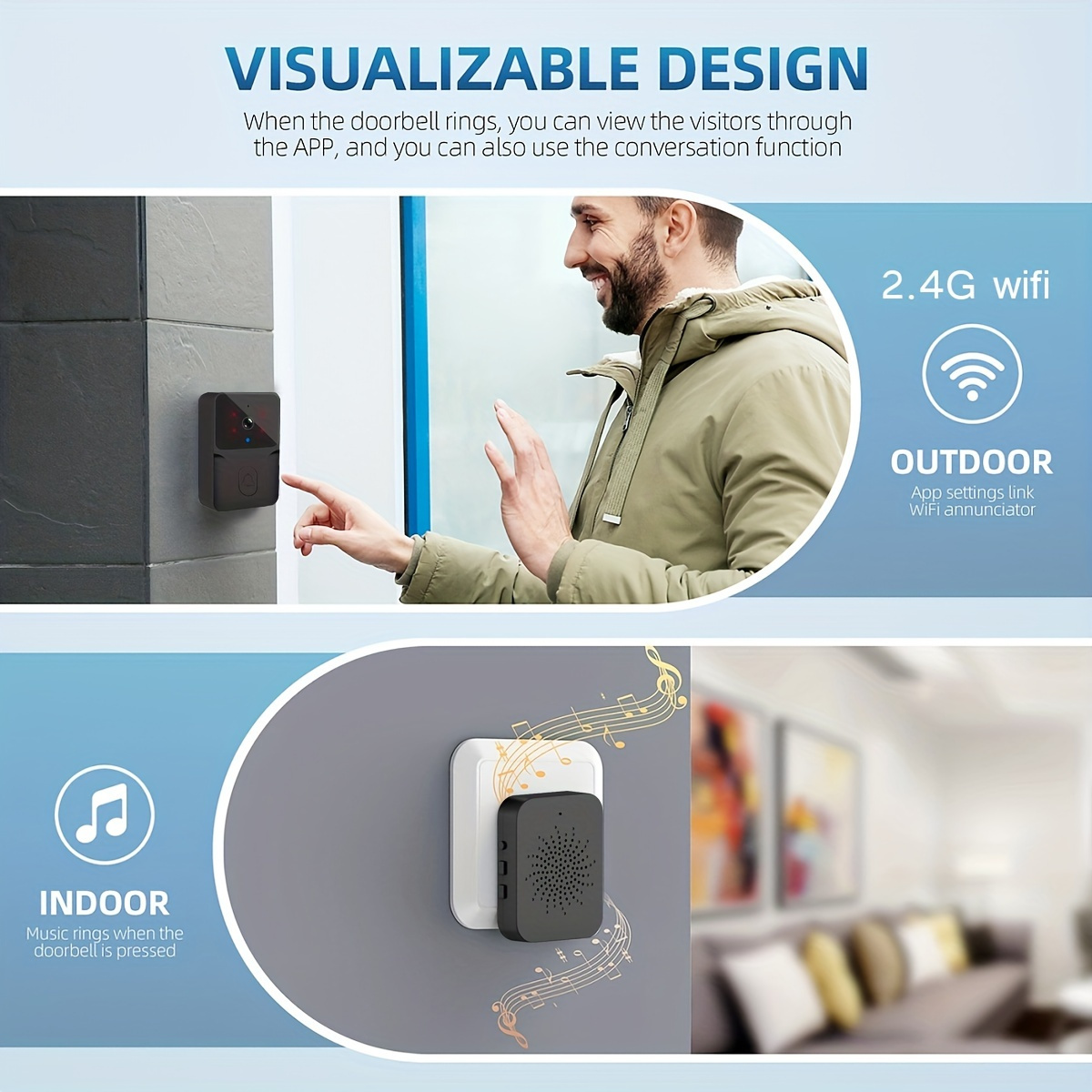 Tuya ワイヤレススマートビデオドアベル、2.4G WiF - Home Security No Wifi Needed のレビューと価格